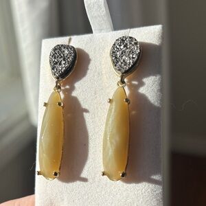 Gold and Cream/green/beige Drop Earrings